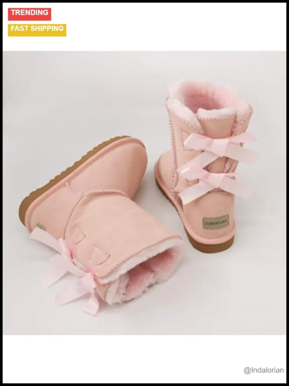 Mid-Calf Snow Boots with Bow, Faux Fur Lining, Memory Foam Sole